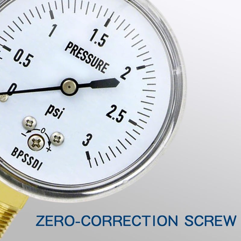 BPSSDI 0-3 Psi Low Pressure Gauge, Capsule Gauge with 304 Stainless Steel Case, 2.5" Dial Size, 1/4" NPT Lower Mount, Zero Adjustment, for Air Water Gas Pressure Test - Image 4